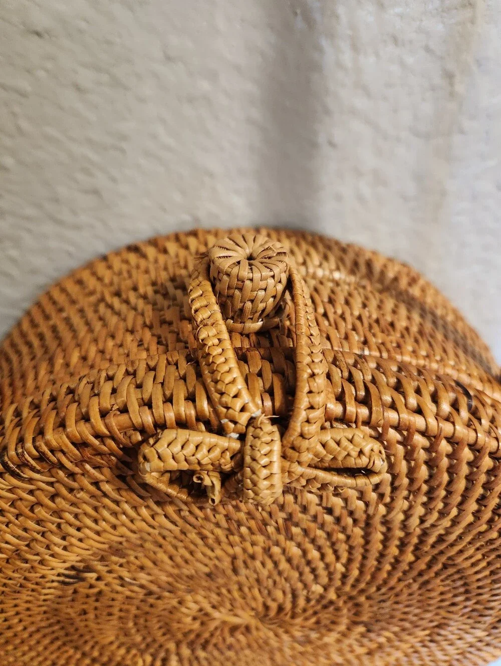 Woven Round Crossbody Bag in Natural Tan
